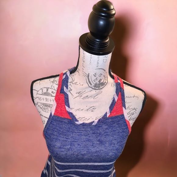 Zumiez Color Block Multi Striped Razor Back Red White and Blue Tank Top - Picture 2 of 10
